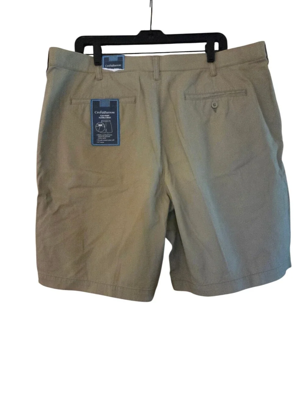 Croft&Barrow Lot/2 Cotton Shorts LtBeige/Khaki Flat Front Flex Waist Size 38 NWT